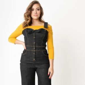 Unique Vintage Sweetheart Denim Pinup Overalls, Large